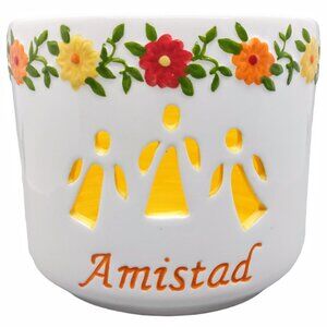 Waxcessories Amistad Friendship Ceramic Tea Light Holder Flowers Angels Spanish